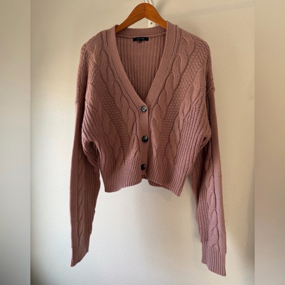 Love Tree Dusty Mauve Cable Knit Cropped Cardigan